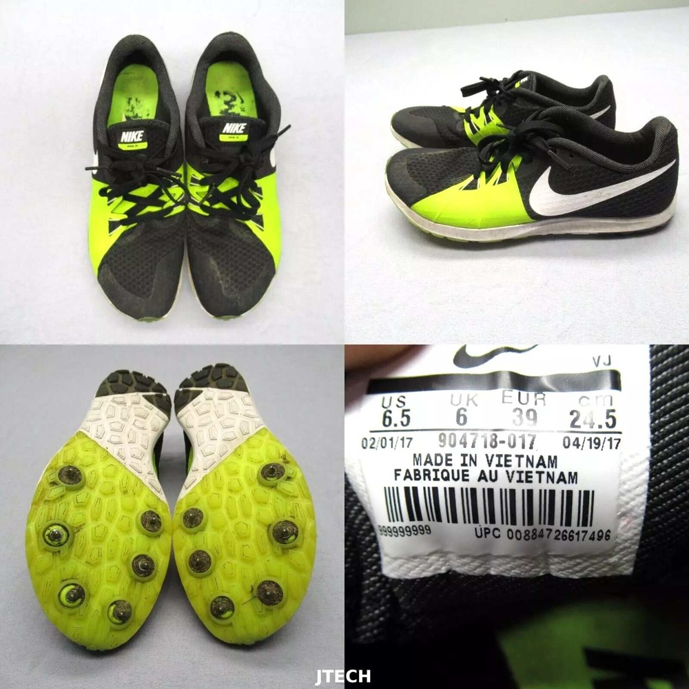 Nike Racing Track Shoes Mens 6.5 Black Green Track & Field Spikes Zoom Rival XC‎